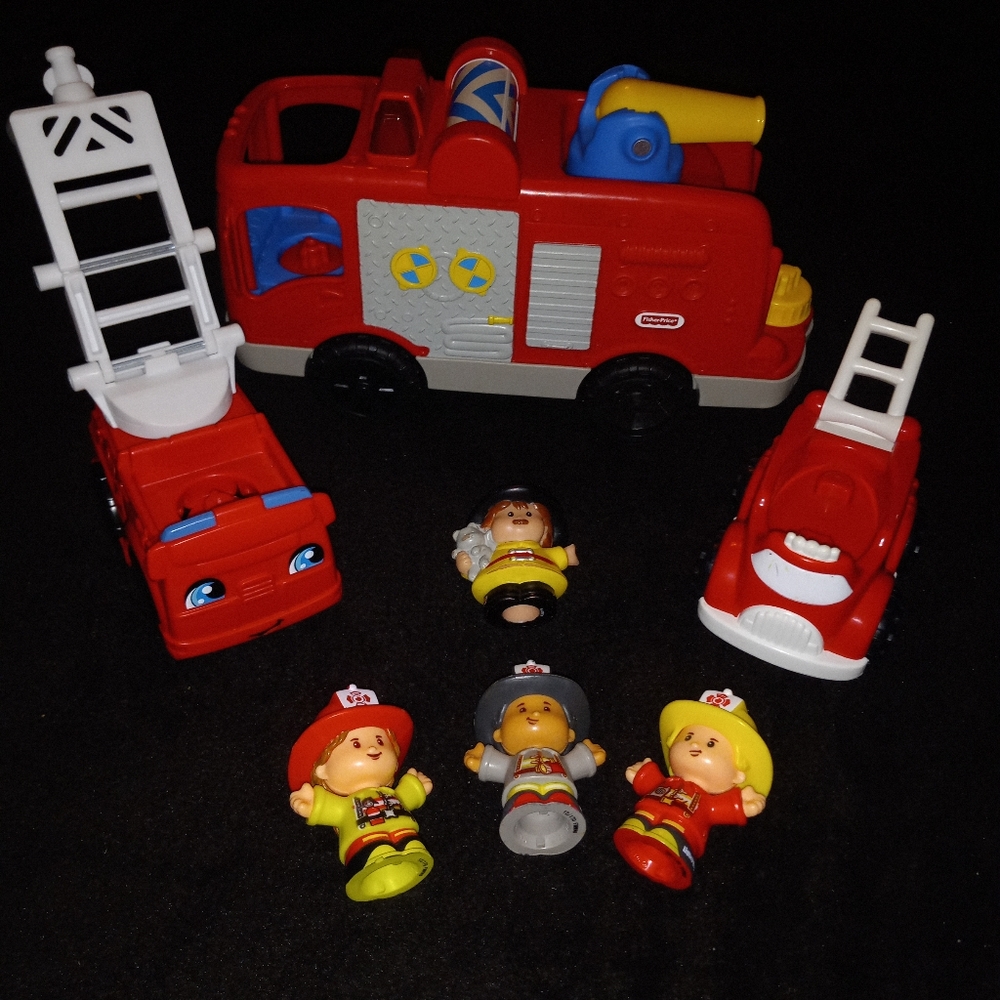 Lot of Fisher Price Little People Firetrucks & Firefighters